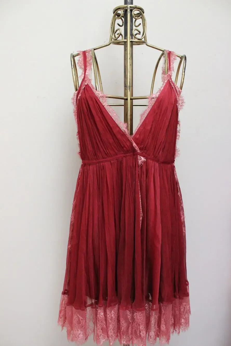 NWT Free People Brenda Knight Marilyn Red Lace Sheer Dress Size Large